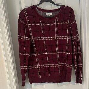 Apt. 9 Women’s Burgundy Plaid Crewneck Sweater with White & Black Accents